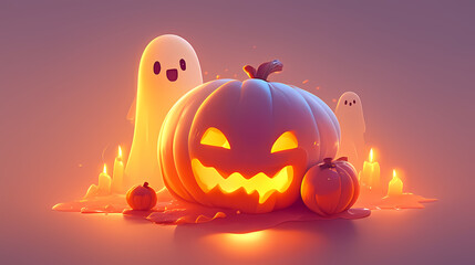 Halloween creature, 3D vector style cartoon characters of cute ghosts, bats and spider webs in different poses