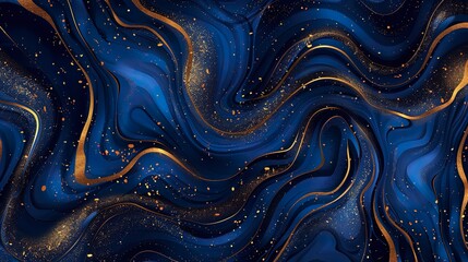 Fototapeta premium Blue And Gold Abstract Marble Background With Glittering Details And Fluid Art Design
