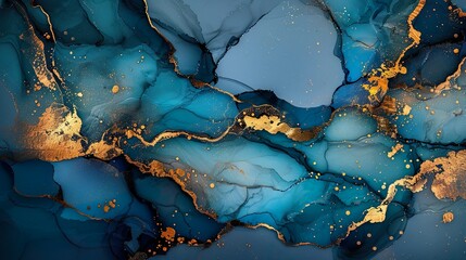 Fototapeta premium Blue And Gold Marble Texture With Glitter And Fluid Swirling Patterns And Elegant Design