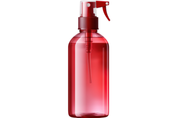 Scarlet Spritz: A Vibrant Red Spray Bottle With a Bold Red Cap on White or PNG Transparent Background.