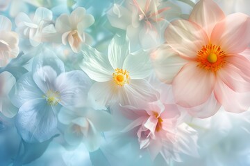 Fototapeta premium Soft Pastel Floral Collage with Delicate Blooms and Ethereal Charm