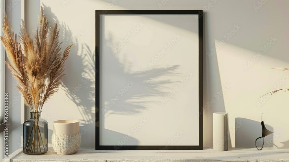 Poster black frame template for images or text frames on table