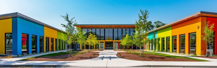 Fototapeta premium Bright Welcoming School Building in Sunlight