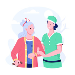 A flat character illustration of geriatric care 