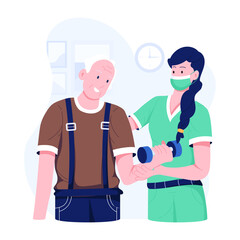 A flat character illustration of elderly fitness trainer 