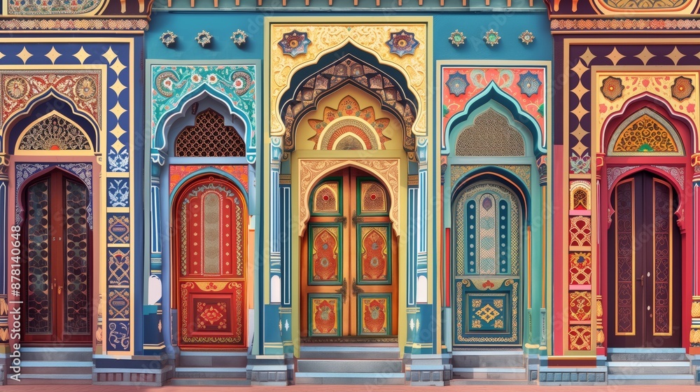 Poster ethnic architecture features intricate designs and vibrant colors, blending functionality with beaut