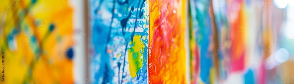 Poster abstract colorful paint - a close up shot of a colorful abstract painting with various shades and te