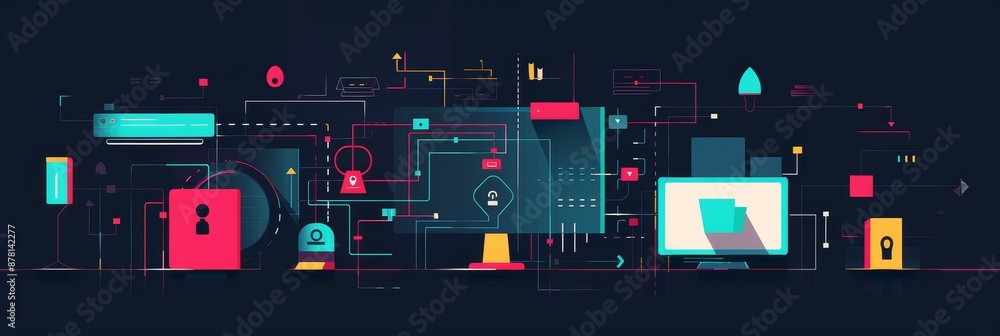 Aufkleber abstract illustration of technology and connectivity - an abstract illustration depicting the interc