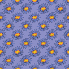 1970s floral seamless pattern. Groovy and funky hippie aesthetic.Good vibes only.Ornament with flowers, botany, petals.Psychedelic rainbow repeating background.Retro print for fabric with nature.	