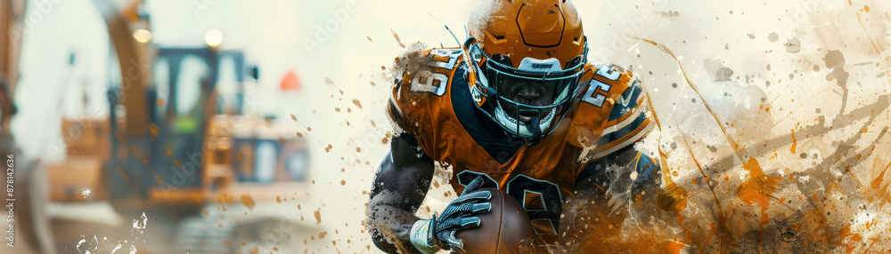 Poster american football player running with ball - a dynamic image featuring an american football player i