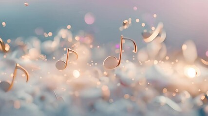 Musical notes floating in a bokeh lights background, artistic music concept.