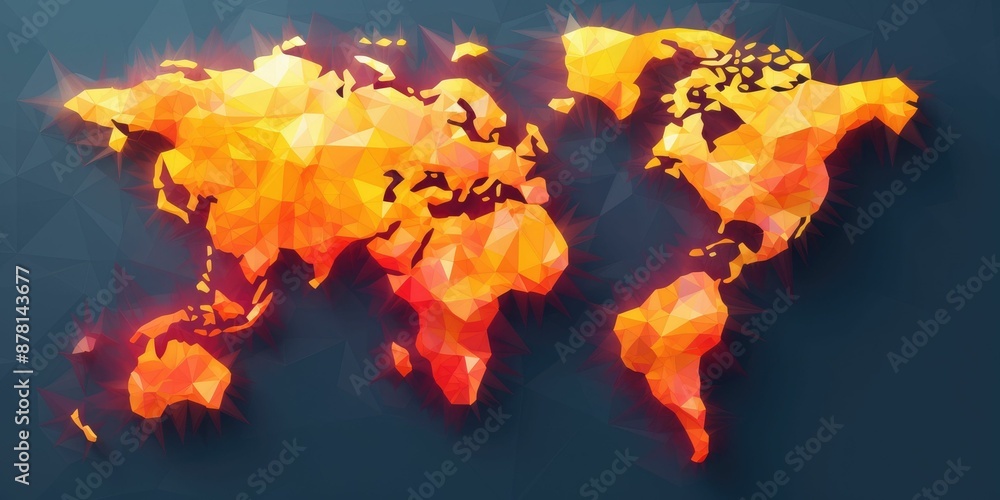 Poster polygonal world map on a dark background. the various bright world map made from polygon material. g