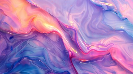 Obraz premium Vibrant fluid waves in pink, purple and orange hues texture background image. Dynamic and captivating iridescence photo backdrop wallpaper. Holographic abstract concept photorealistic