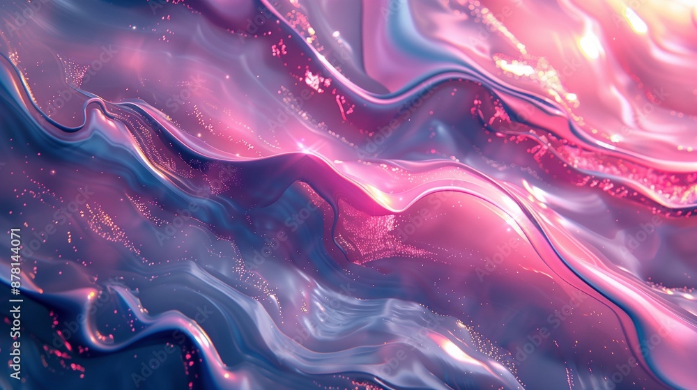 Poster vibrant waves with shimmering pink gradient texture background image. iridescence photo backdrop wal