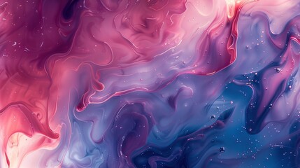 Obraz premium Ethereal fluid swirls in soft pink and blue tones texture background image. Iridescence photo backdrop wallpaper realistic. Calming, soothing holographic abstract concept photorealistic