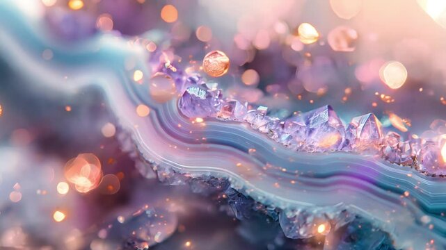 Close-up of a vibrant geode with sparkling crystals and layered rock formation