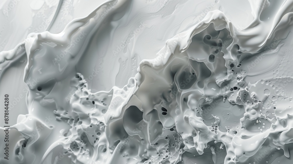 Poster viscous fluid white substance with splashes texture background image. monochromatic tones abstract p