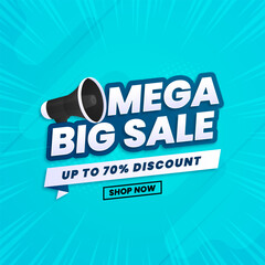 Gradient mega sale banner with discount isolated on abstract background
