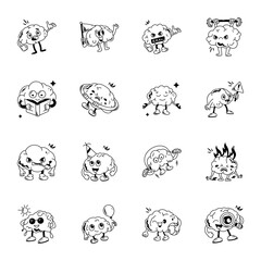 Collection of Cute Brain Doodle Icons 

