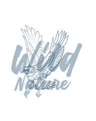 eagle vector with text wild of nature in transparent background