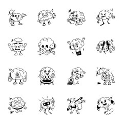 Set of Cute Brain Emojis Doodle Icons 

