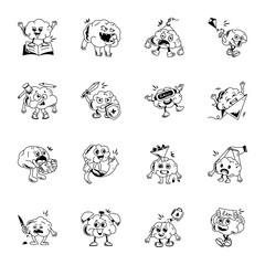 Pack of Human Brain Character Doodle Icons 


