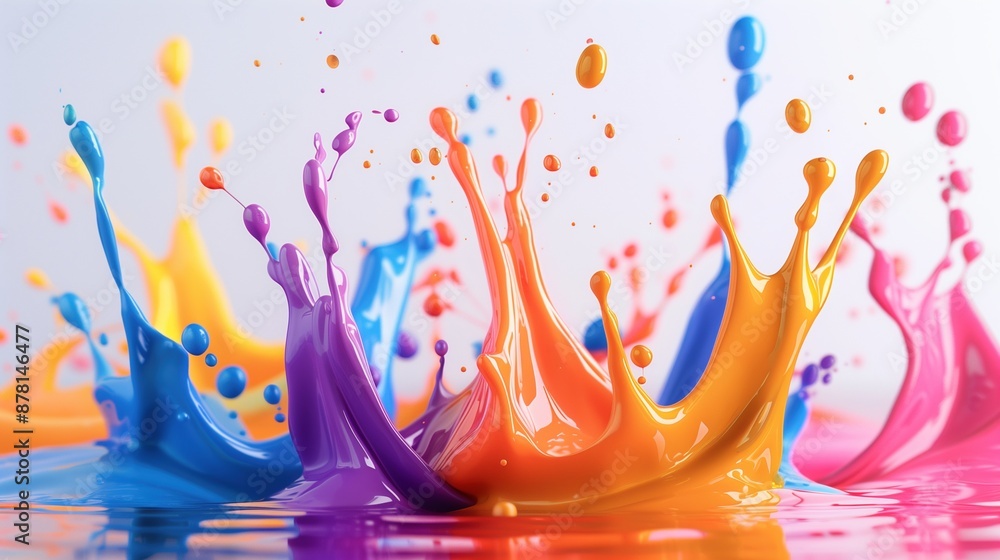 Poster multiple colorful paint splashes texture background image. vivid abstract artwork dynamically captur