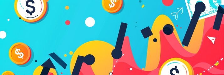 Obraz premium Financial Growth and Success Illustrated - Abstract illustration depicting financial growth and success, featuring upward trending arrows and money symbols on a vibrant background. - Abstract illustra