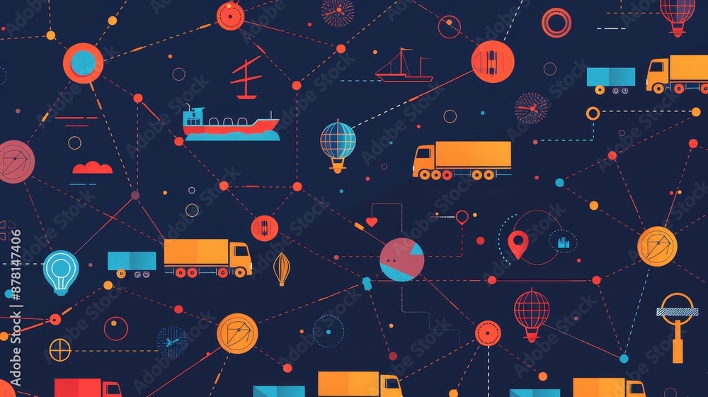 Poster global network and connected logistics - illustration of a global network and connected logistics. s