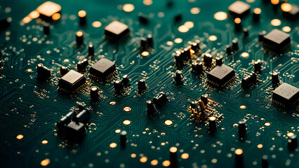 A Digital Circuit with A Complex Network of Interconnected Components, such as Transistors, Capacitors, and Resistors, on A Circuit Board