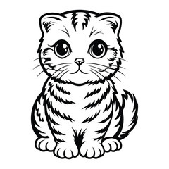 Obraz premium Scottish Fold Cat Kitten Hand Drawn Engraved Ink Line Art Sketch Illustration