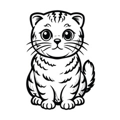 Scottish Fold Cat Kitten Hand Drawn Engraved Ink Line Art Sketch Illustration
