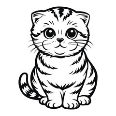 Obraz premium Scottish Fold Cat Kitten Hand Drawn Engraved Ink Line Art Sketch Illustration