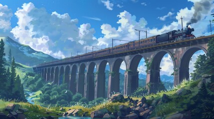 bridge and train anime style