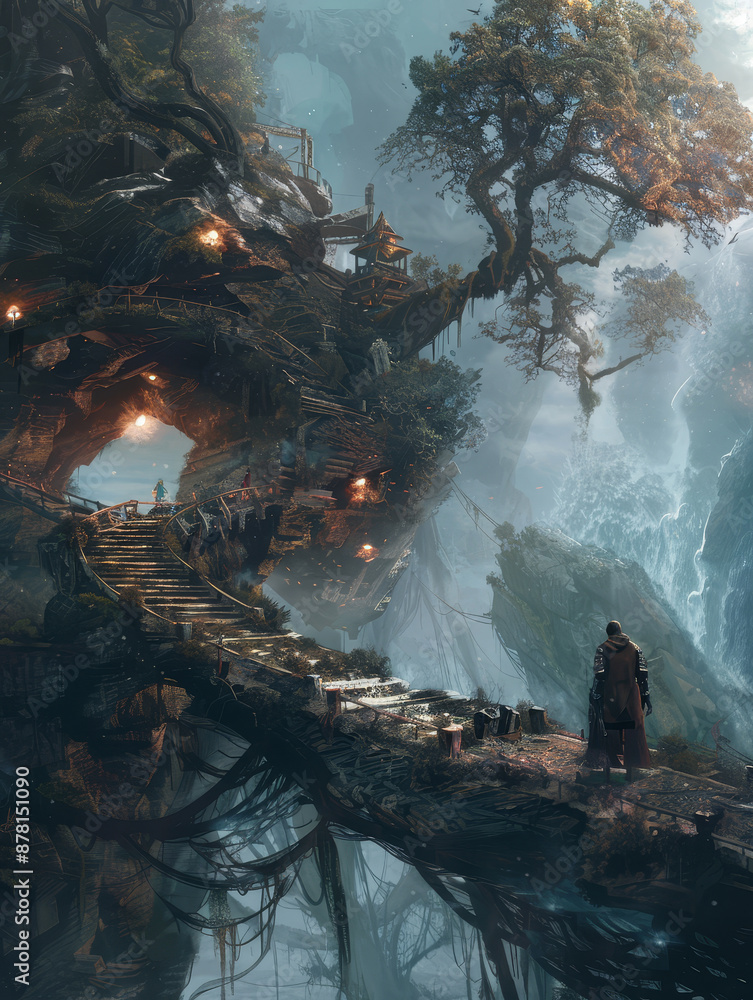 Poster mysterious treehouse in the clouds - keyword not provided. provide a keyword or description of a spe