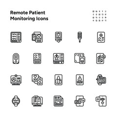 Remote Patient Monitoring Icon Set. Modern Telehealth Vector Icons for Digital Health Apps