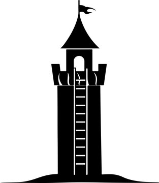 recommend clip art: Silhouette of Isolated Medieval Tower with Ladder