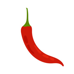 Red hot pepper in flat style on white background. Hot chili pepper ingredient for cooking. Spice, food.