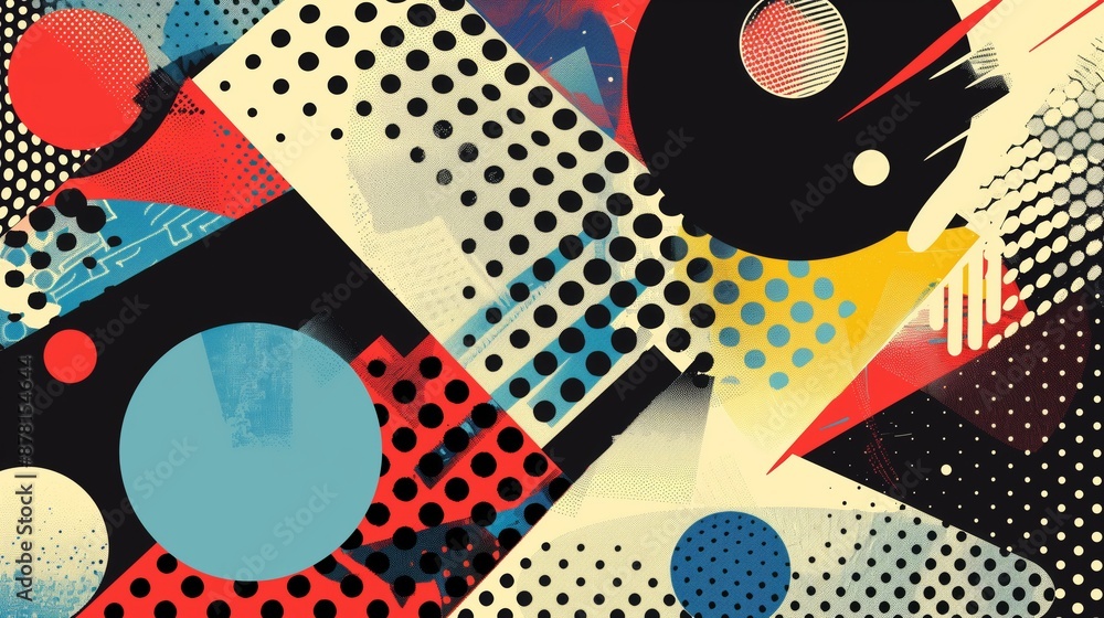 Aufkleber a dot pattern and geometric shapes create a distinctive, visually appealing, and modern design.
