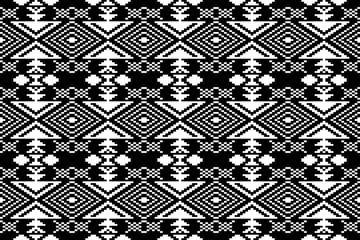  Ethnic pattern seamless art vector black and white ,Fabric Morocco, geometric, Pixel pattern art wallpaper Background, Design for fabric, curtain, carpet ,geometry seamless pattern art illustration