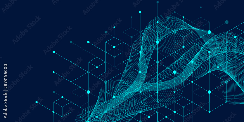 Poster Technology abstract background lines, dots and hexagons. Hexagonal digital concept for poster, banner, header, footer