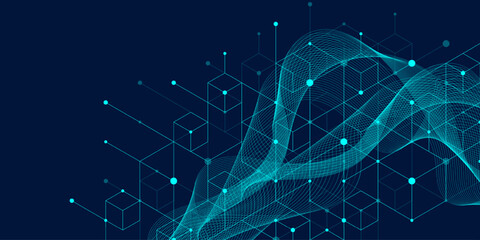 Technology abstract background lines, dots and hexagons. Hexagonal digital concept for poster, banner, header, footer