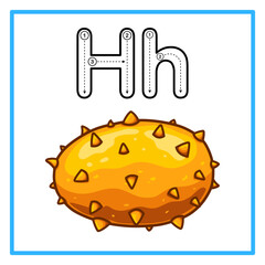 tracing alphabet fresh horned melon illustration