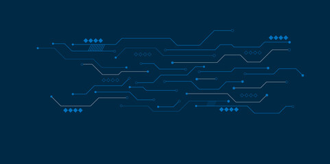 Naklejka premium Vectors High-tech connection system on a blue background. Technology digital circuit board background. Technology black circuit diagram.