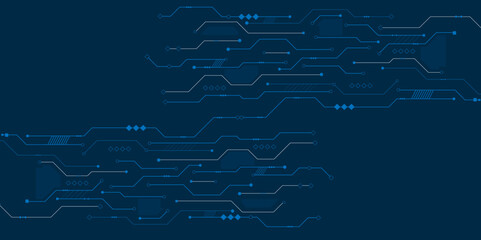 Vectors High-tech connection system on a blue background. Technology digital circuit board background. Technology black circuit diagram.