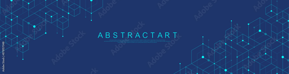 Poster technology abstract background lines, dots and hexagons. hexagonal digital concept for poster, banne