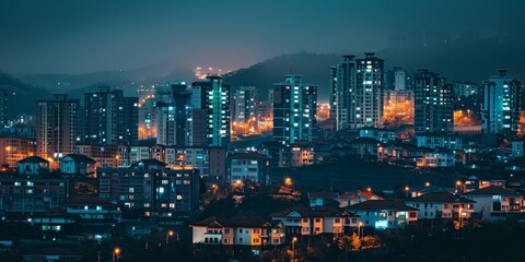 Obraz premium Glowing Cityscape: Real Estate Website Background