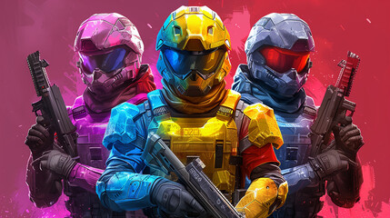 Colorful Soldiers With Guns