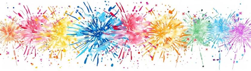 Obraz premium Blazing Colors in the Sky - Festive Fireworks Vector Illustration on White Background