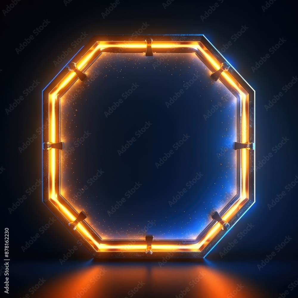 Poster abstract picture of beautiful geometric shape portal with digital style neon light reflecting set al